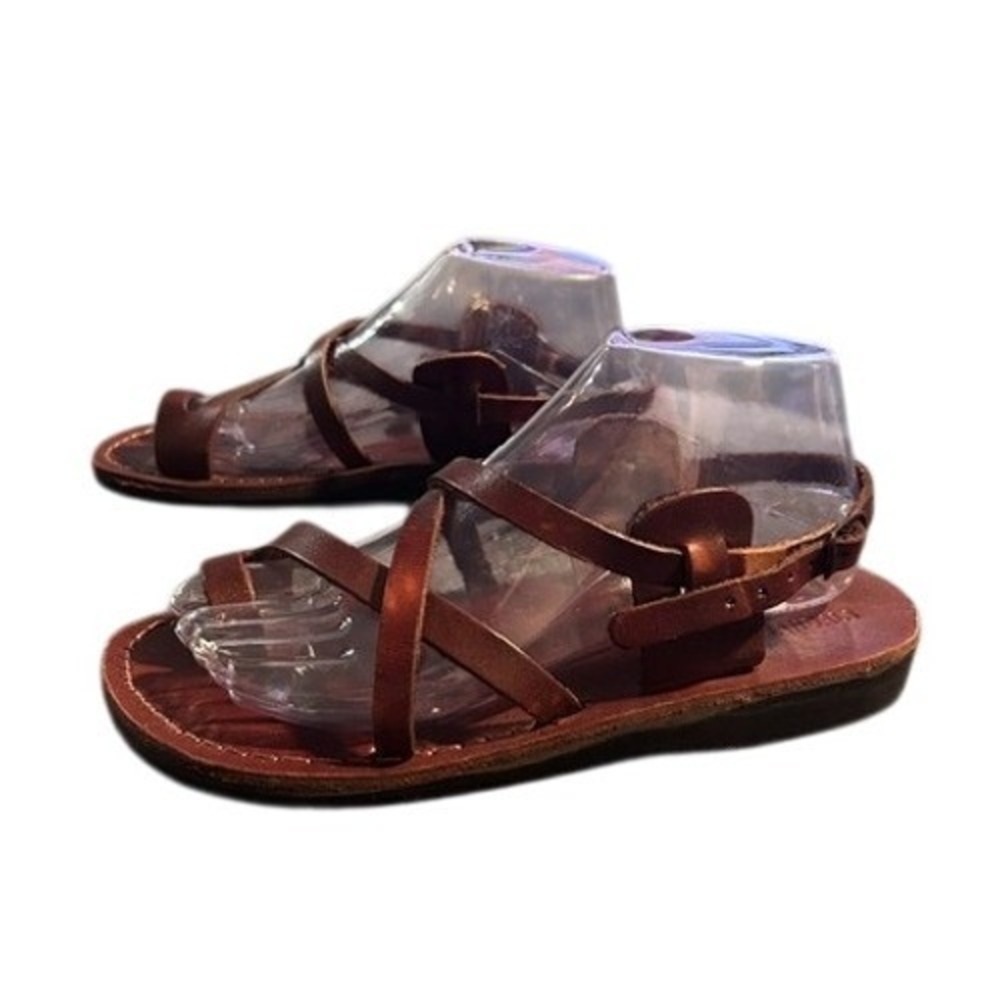 Handmade in Jerusalem Holy Land Camel Sandals Brown Leather Womens US 8.5 RARE
